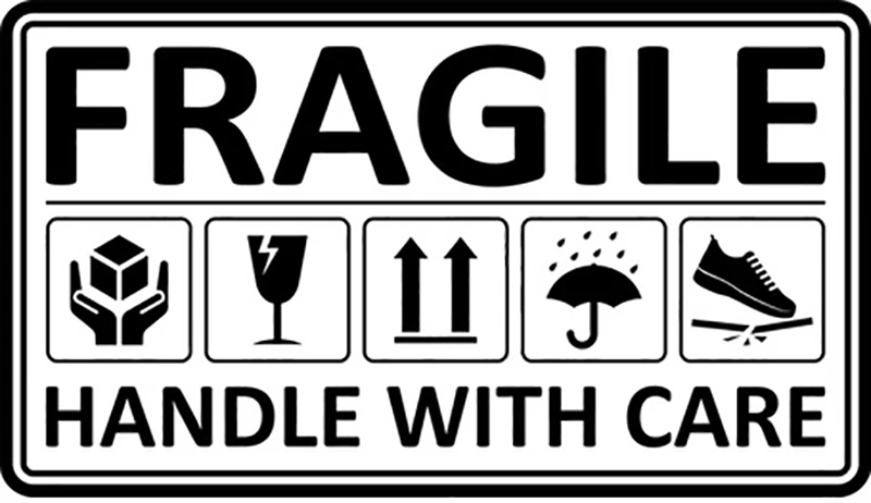 fragile labels and direction signs